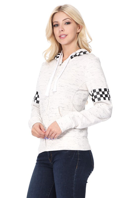 Checkerboard zip-up fleece hoodie