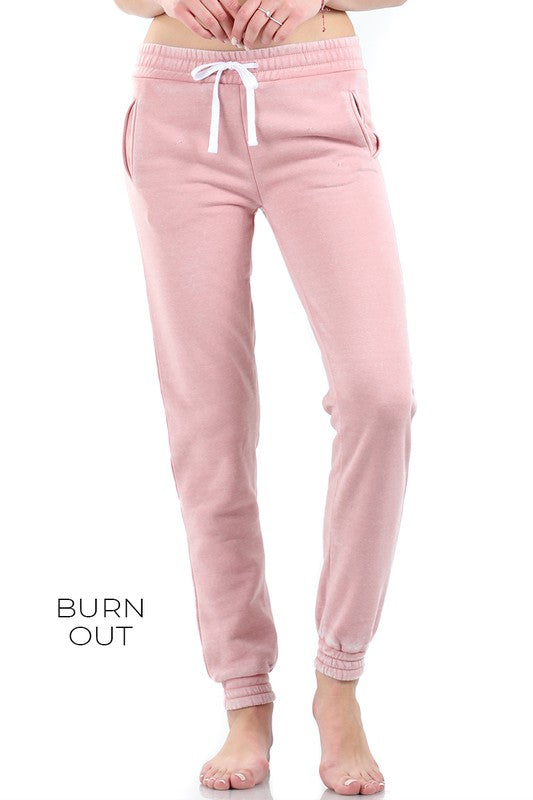 distressed pink joggers