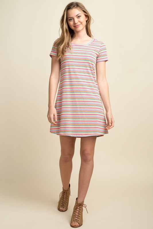 Short sleeve striped skater dress